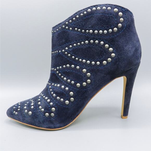 Joe's Scout‎ Studded Ankle Booties Navy Blue Suede Leather Spike Heel Stiletto - Picture 3 of 13